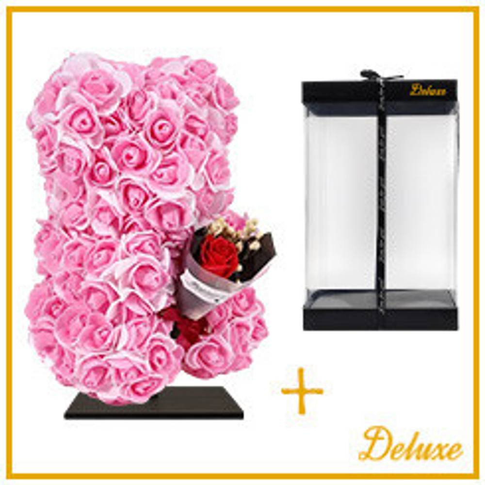 Foam Bär/Strauß Rosen rosa +Standard 25cm