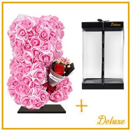 Foam Bär/Strauß Rosen rosa +Standard 25cm