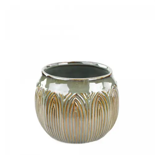 Keramik Übertopf Lotus grün D16.5 H12.5cm  