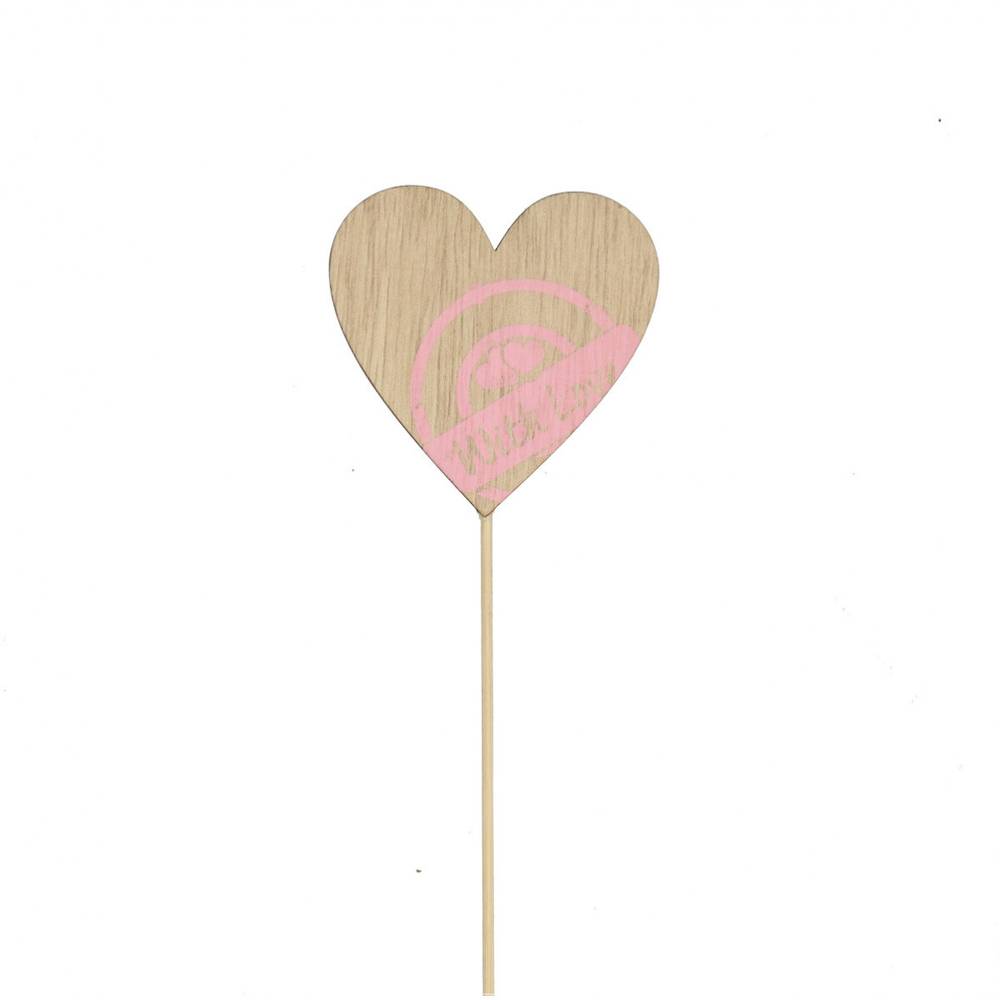 Herz auf Stab Holz L10cm D06cm