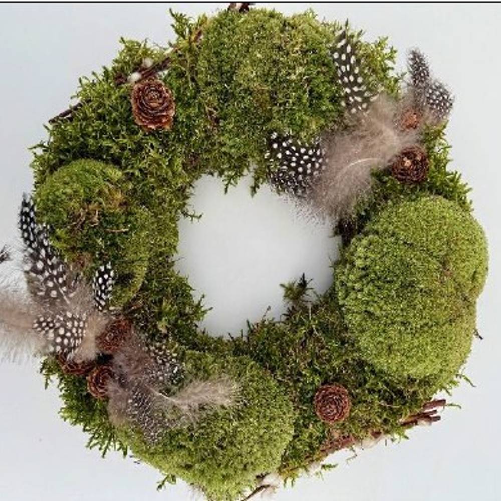 Kranz grün Bollenmoos/Feder D30cm