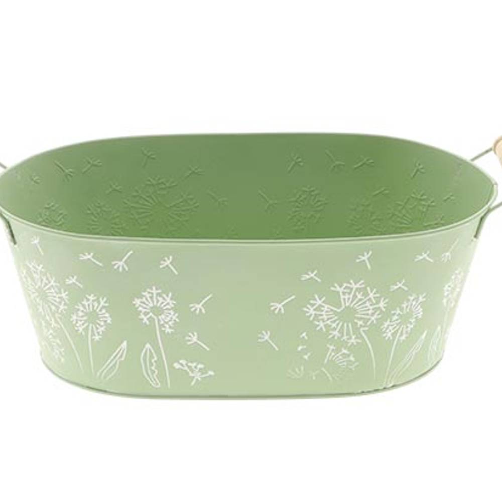 Zink Schale Blume +Henkel grün D30cm H10cm