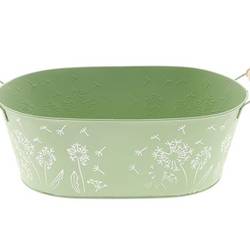 Zink Schale Blume +Henkel grün D30cm H10cm