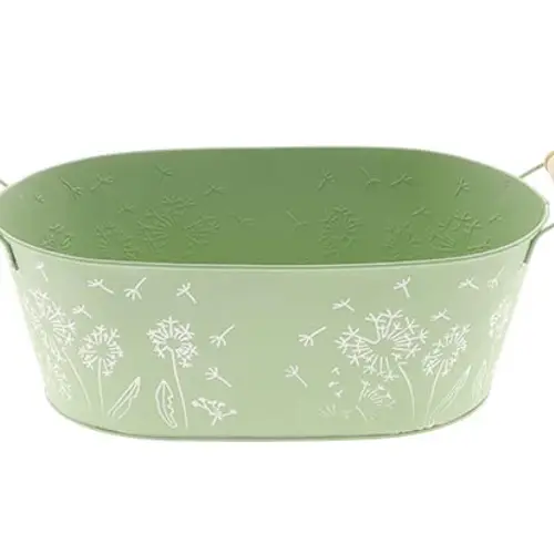 Zink Schale Blume +Henkel grün D30cm H10cm