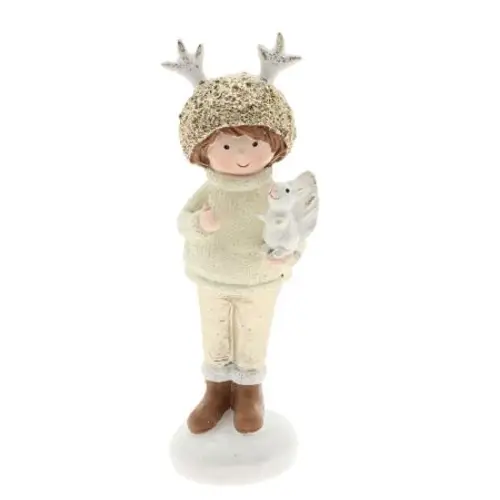 Junge mit Eichhörnchen weiss/gold D08cm H20cm
