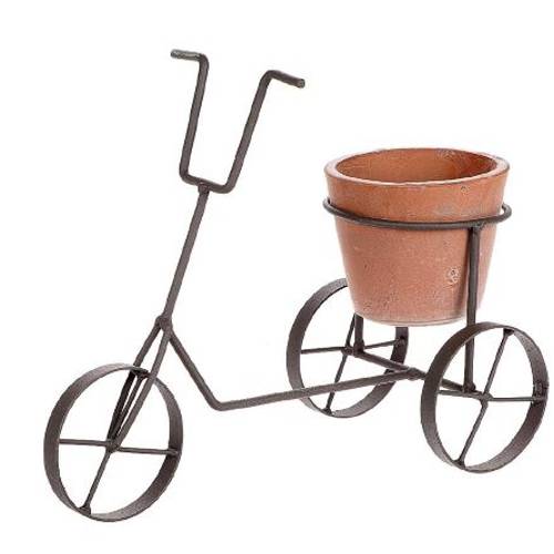 Fahrrad mit terrakotta Übertopf grau 30x13x24cm