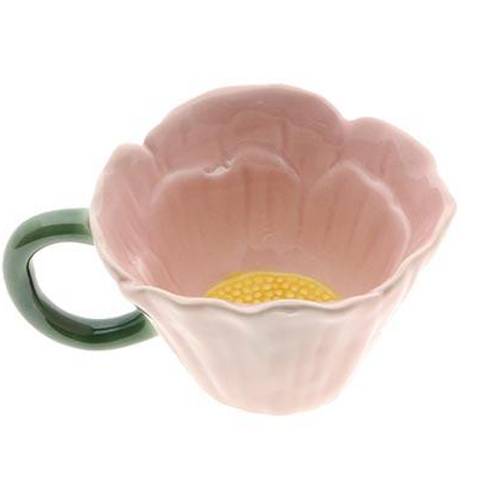 Keramik Übertopf Tasse Blume rosa D13cm H06.5cm
