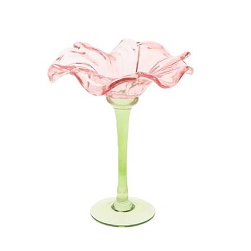 Glas Teelicht Blume rosa D16.5cm H19cm