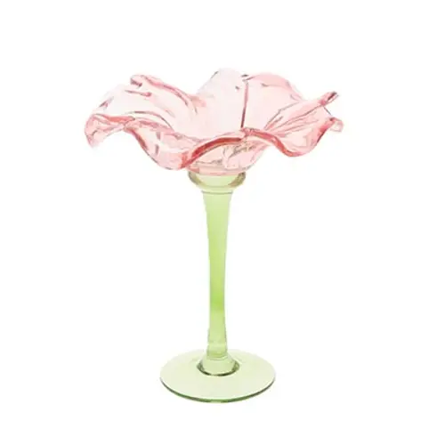 Glas Teelicht Blume rosa D16.5cm H19cm