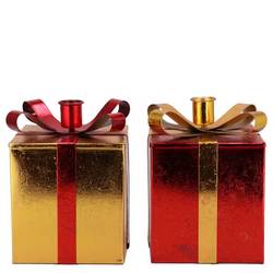 Kerzenständer Nordic gold/rot 09x14cm