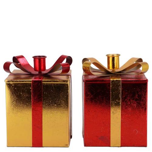 Kerzenständer Nordic gold/rot 09x14cm