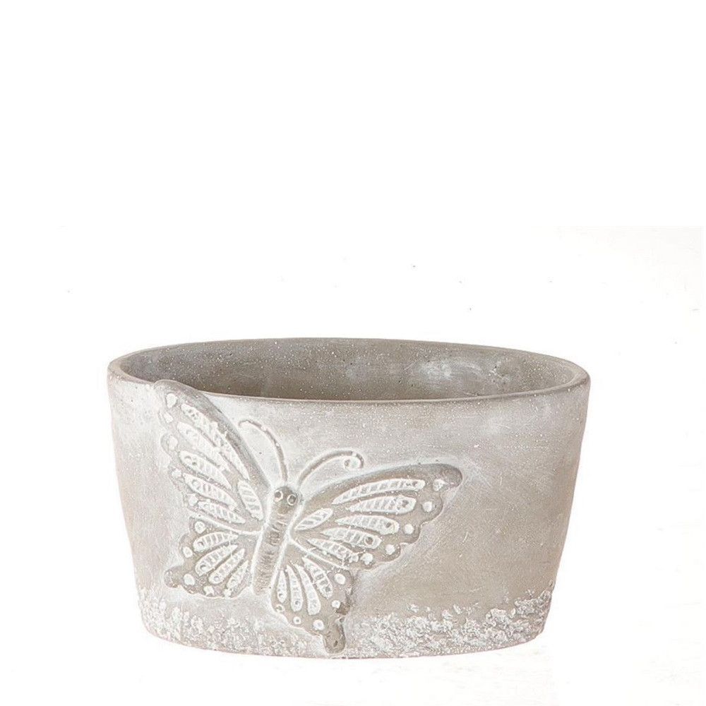 Keramik Übertopf Schmetterling grau 21x12x12cm