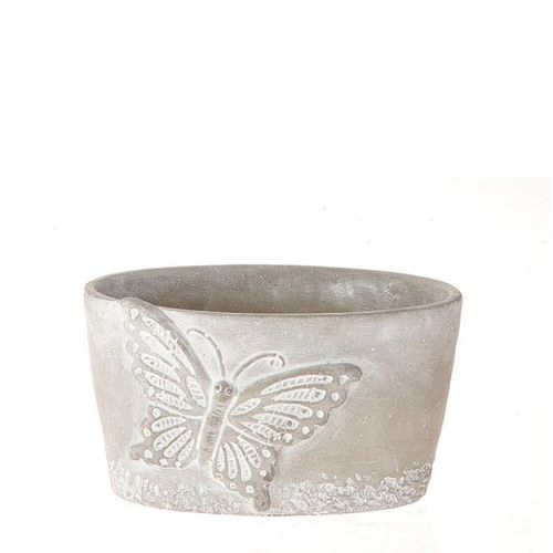 Keramik Übertopf Schmetterling grau 21x12x12cm