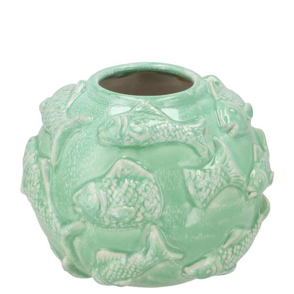 Keramik Vase Fisch grün 18x18x14cm