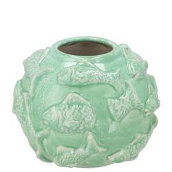 Keramik Vase Fisch grün 18x18x14cm
