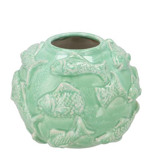 Keramik Vase Fisch grün 18x18x14cm
