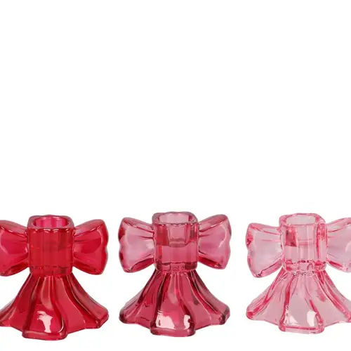 Kerzenständer Glas Bowy Fliege rosa mix 08x08x07cm