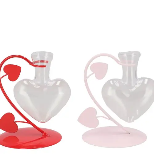 Glas Vase Xelly Metall +Herz mix 09x09x13cm