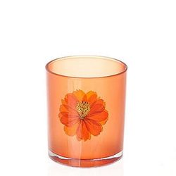 Glas Teelicht Blumen orange D09cm H10cm