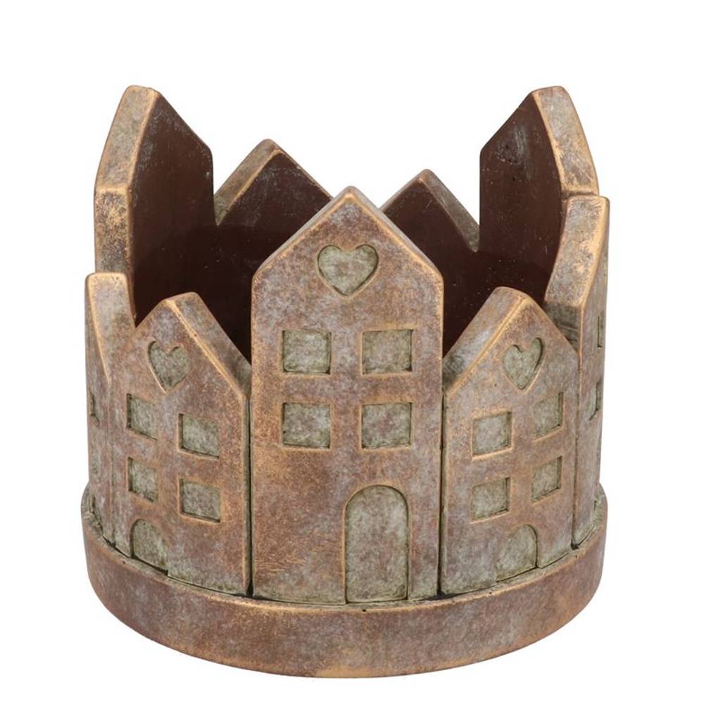 Beton Kerzenhalter Haus gold 18x18x16cm