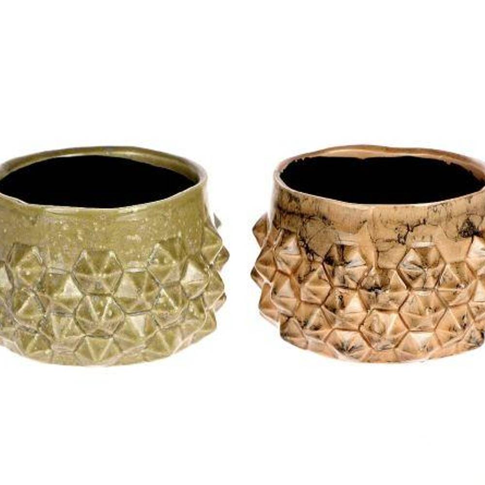 Keramik Übertopf Eichen 2/Set braun/grün D13cm H09cm