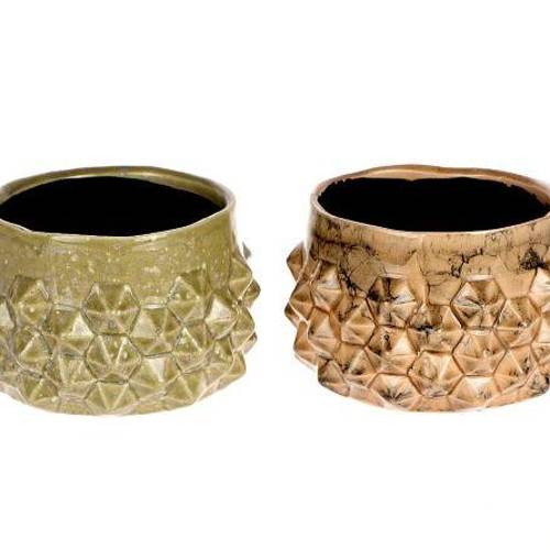 Keramik Übertopf Eichen 2/Set braun/grün D13cm H09cm