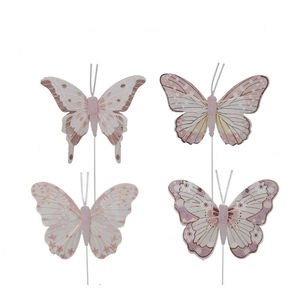 Schmetterling auf Draht mix rosa 08cm x12