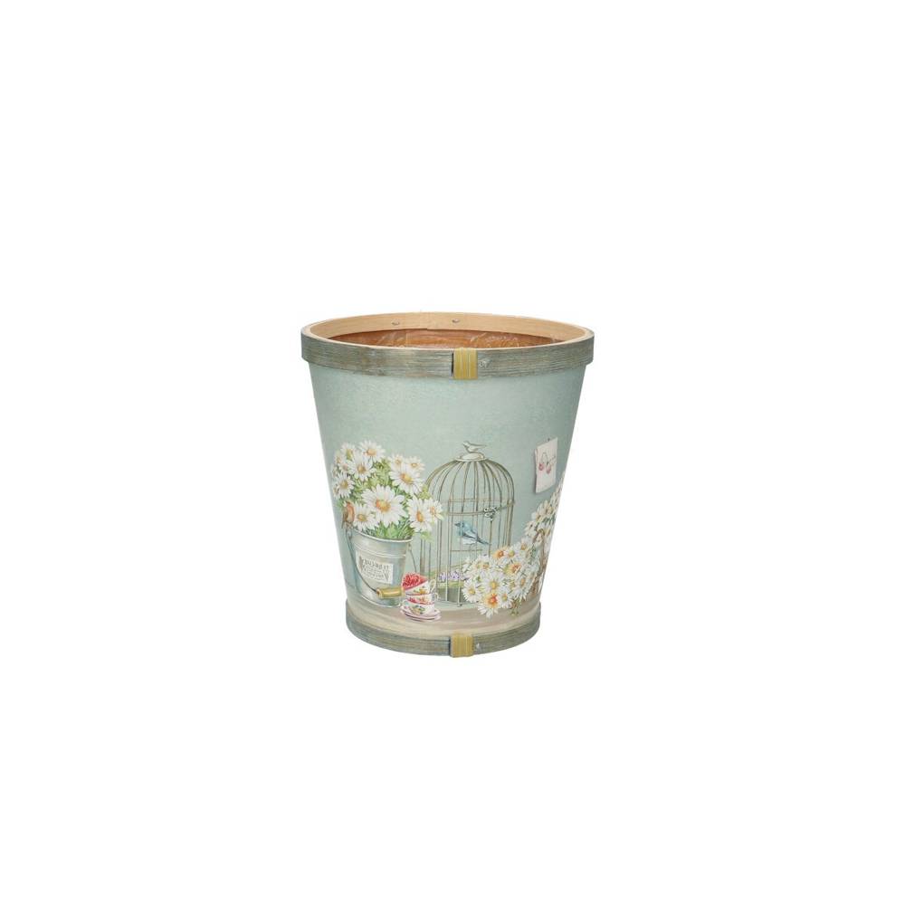 Holz Übertopf Daisy hell blau D13cm H14cm
