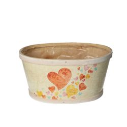 Holz Übertopf Herz rot/creme 22x18x11cm
