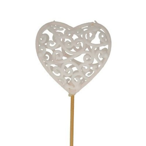 Herz auf Stab Deko Filz weiss D07cm L50cm