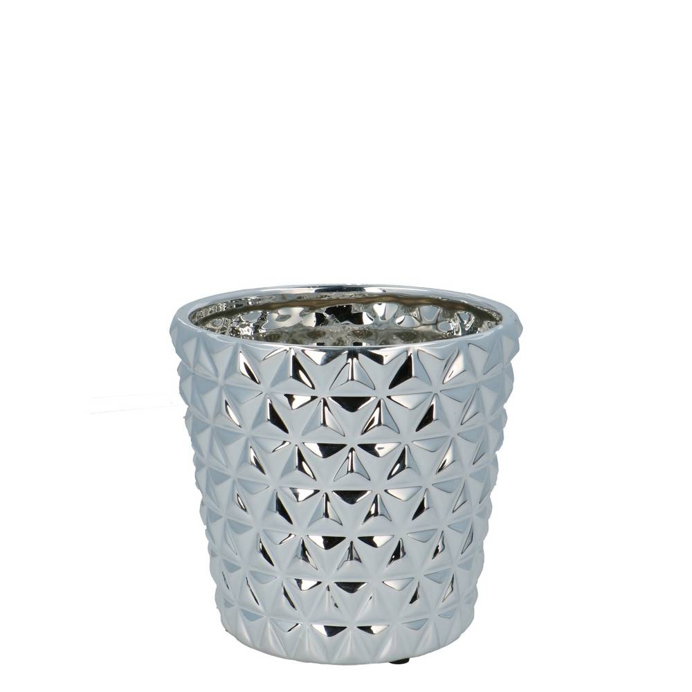 Keramik Übertopf Diamond silber D13cm H12cm