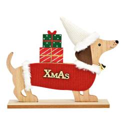 Aufsteller Dackel Xmas aus Pappelholz 25x23x06cm