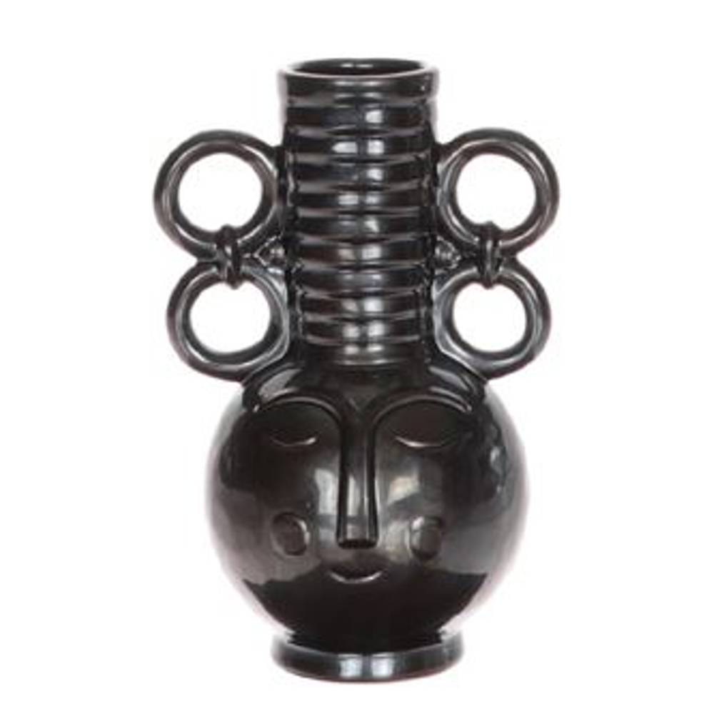 Keramik Vase Chimu schwarz D16cm H25cm