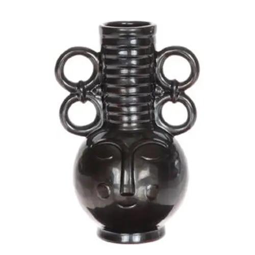 Keramik Vase Chimu schwarz D16cm H25cm