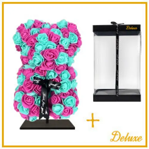Foam Bär Rosen lila/blau +Standard 25cm
