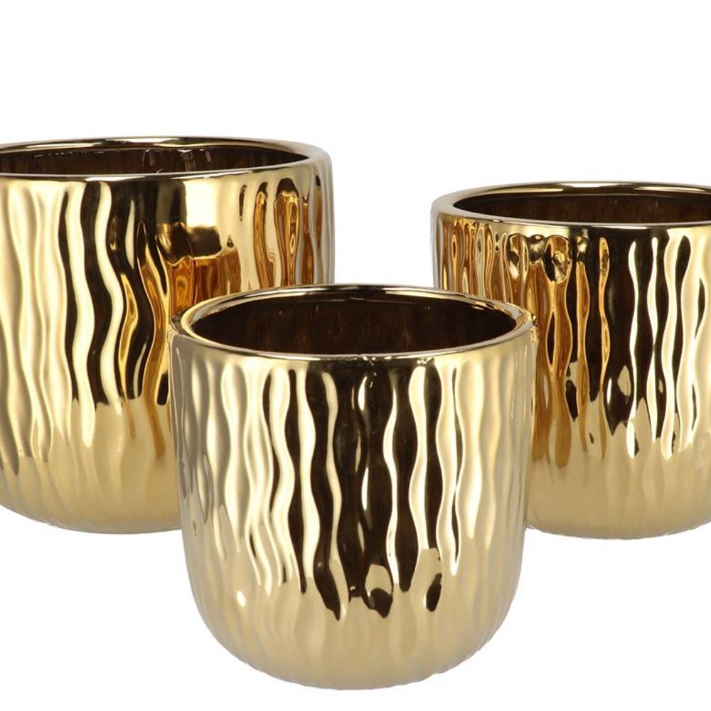 Keramik Übertopf Harper gold 3/Set 31x27/26x24/21x20cm