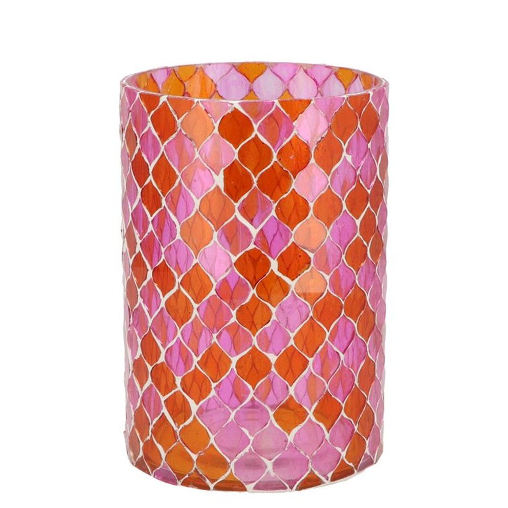 Glas Teelicht Mosaic rosa/orang D10cm H15cm