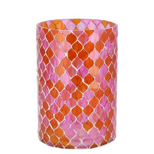 Glas Teelicht Mosaic rosa/orang D10cm H15cm