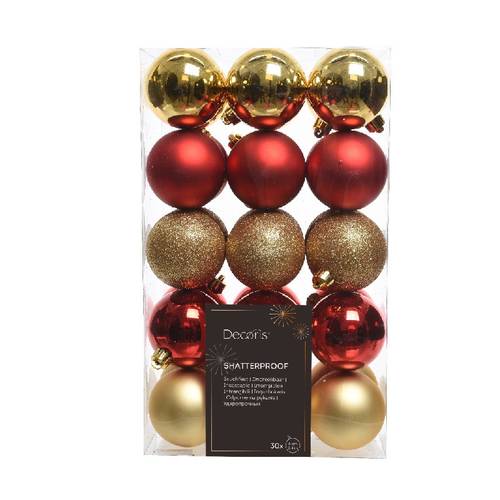 Kugel Plastik rot/gold mix D06cm x30