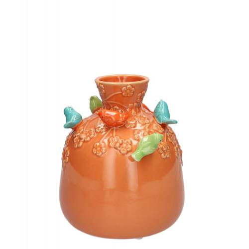 Keramik Vase Birds orange D05/14cm H16cm 