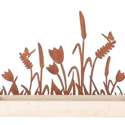 Tablett Blume mit 6 Flaschen rostig 35x13x29cm