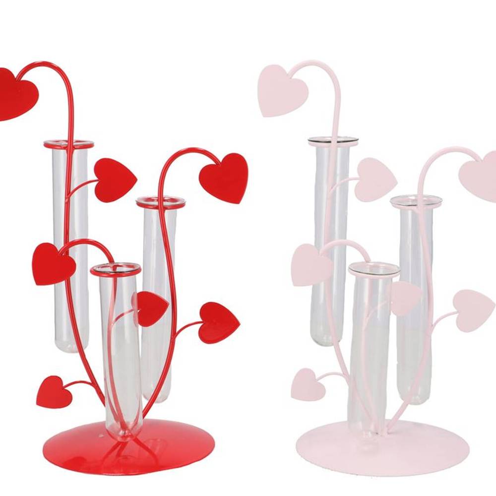 Glas Röhrenflaschen Metall +Herz mix 17x12x27cm