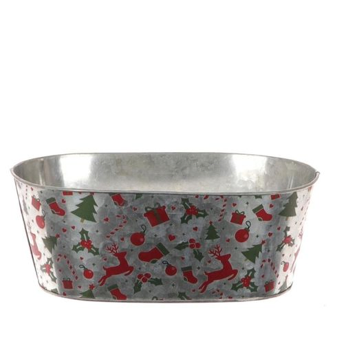 Zink Weihnachten rot grün oval 25x15x10cm