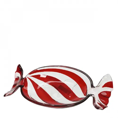 Glas Tablett Candy rot/weiss 14.5x35cm