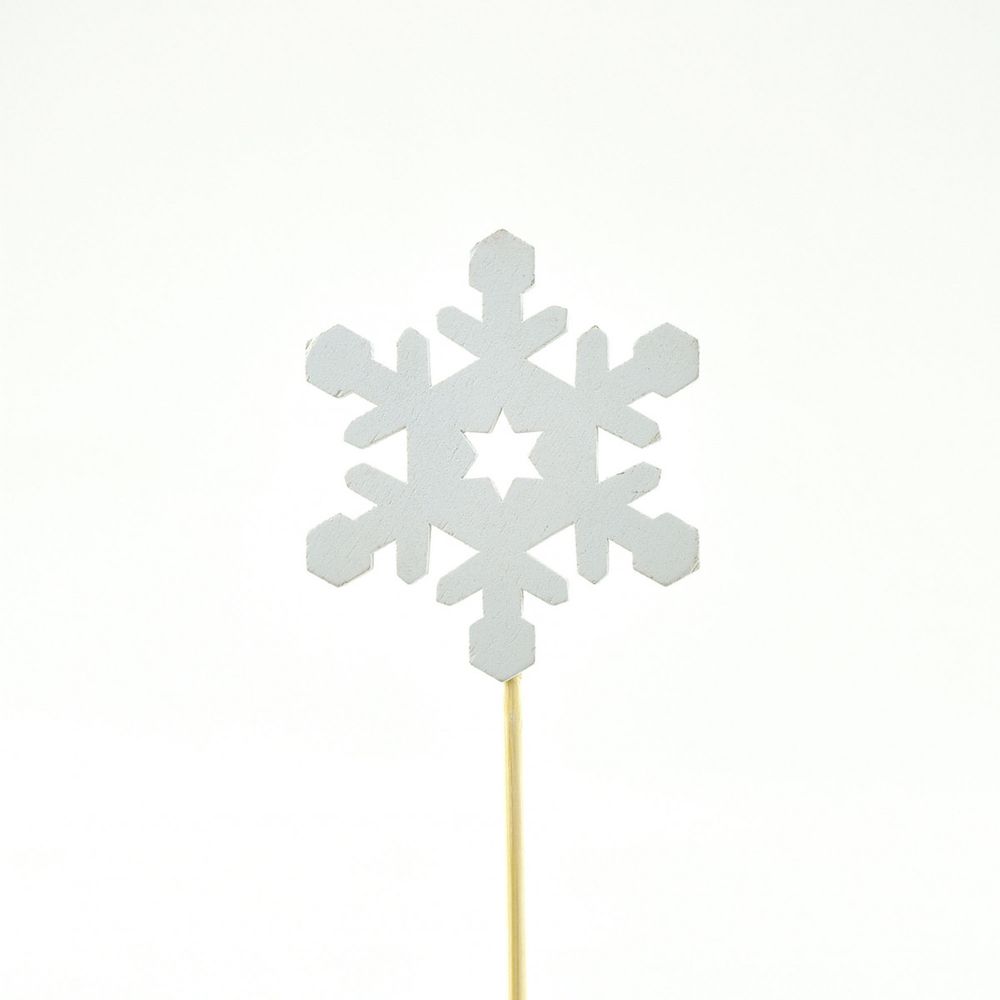 Schneeflocke auf Stab Holz weiss D07cm H20cm