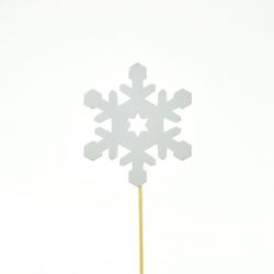 Schneeflocke auf Stab Holz weiss D07cm H20cm