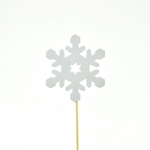 Schneeflocke auf Stab Holz weiss D07cm H20cm
