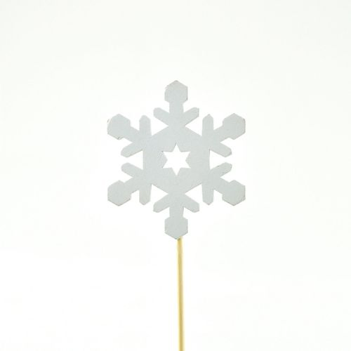 Schneeflocke auf Stab Holz weiss D07cm H20cm