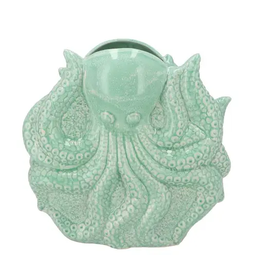 Keramik Vase Octopus grün 23x9x23cm