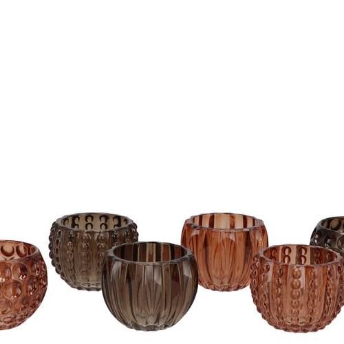 Glas Teelicht Jazz Structure mix braun D08cm H06cm